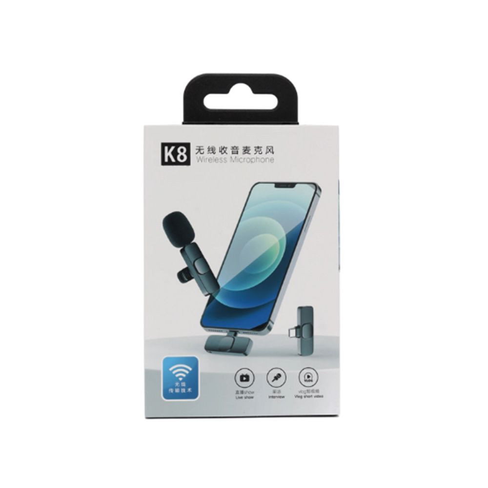 K8 Wireless Bluetooth Mini Lavalier Microphone – Universal Plug & Play for iPhone, Android, Type-C & Lightning